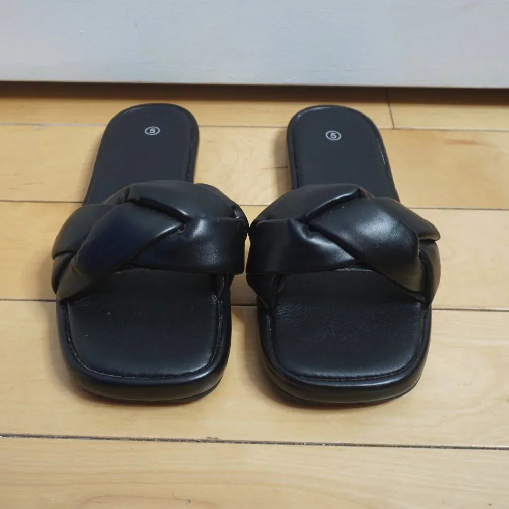 💜 NASTY GAL Black Braided Sandal (Size UK 5/EUR 38)